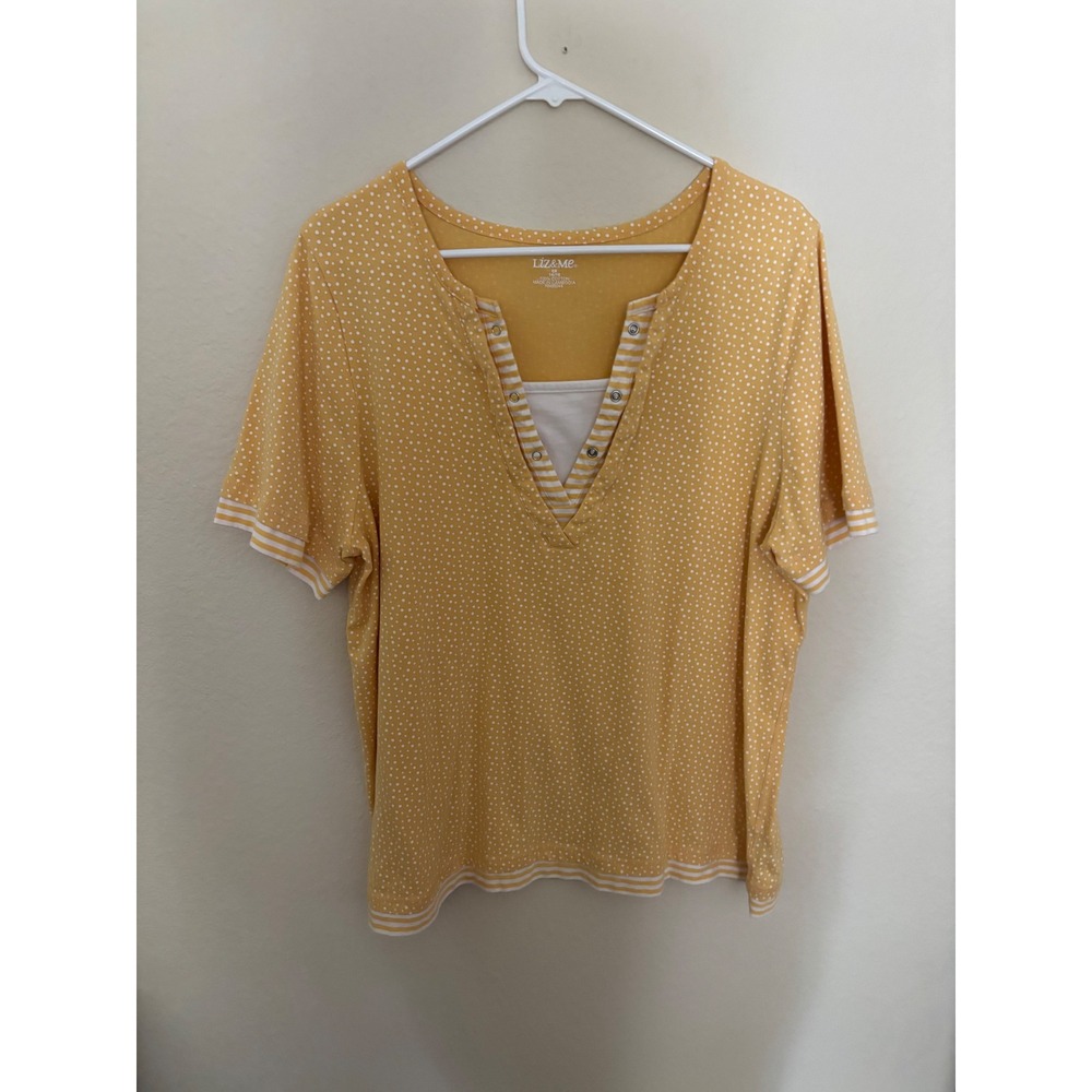 Liz & Me Yellow Polka Dot Short Sleeve Top Plus 0X 14/16 Cotton
 A1157
